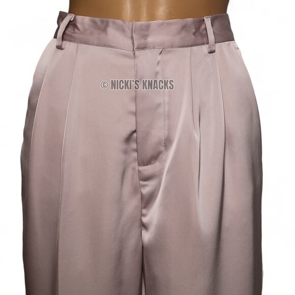 Jason Wu Champagne Satin High Waisted Pleated Front Tapered Dress Pants Size L - Picture 4 of 13